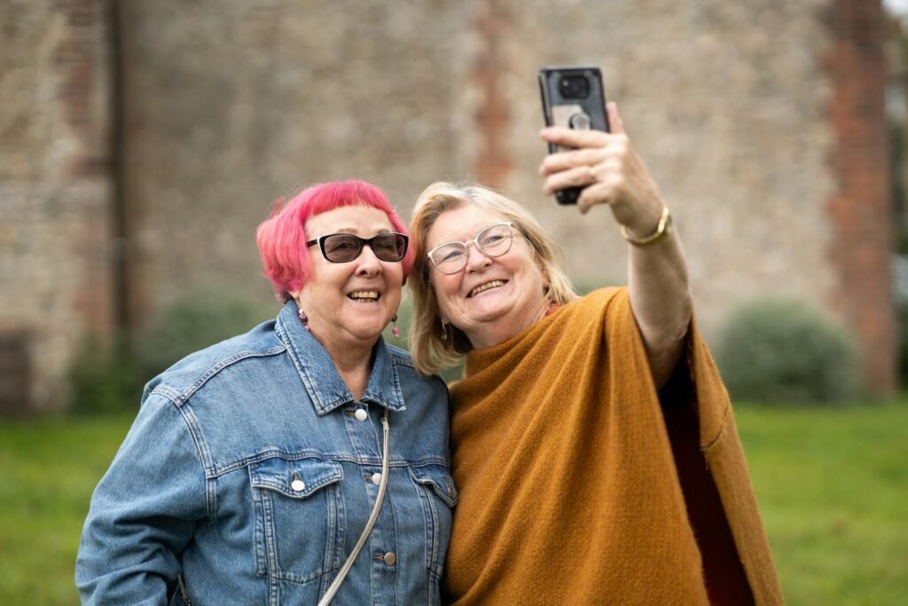 Smiling Women Taking Selfie